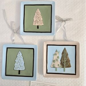 Pine Tree Wall Dishes Ribbon Hanging Plates Swirls Trees Cottage